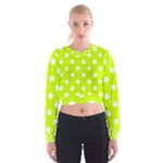 Polka Dots - White on Fluorescent Yellow Women s Cropped Sweatshirt