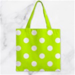 Polka Dots - White on Fluorescent Yellow Zipper Grocery Tote Bag