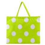 Polka Dots - White on Fluorescent Yellow Zipper Large Tote Bag