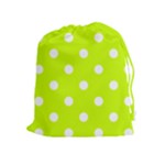 Polka Dots - White on Fluorescent Yellow Drawstring Pouch (XL)