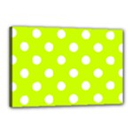 Polka Dots - White on Fluorescent Yellow Canvas 18  x 12  (Stretched)