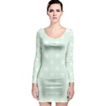 Polka Dots - White on Pale Green Long Sleeve Bodycon Dress