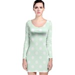 Polka Dots - White on Pale Green Long Sleeve Velvet Bodycon Dress