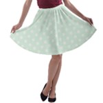 Polka Dots - White on Pale Green A-line Skater Skirt