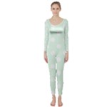 Polka Dots - White on Pale Green Long Sleeve Catsuit