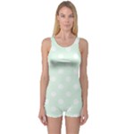 Polka Dots - White on Pale Green One Piece Boyleg Swimsuit