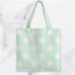 Polka Dots - White on Pale Green Zipper Grocery Tote Bag