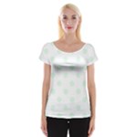 Polka Dots - Pale Green on White Women s Cap Sleeve Top