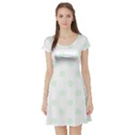 Polka Dots - Pale Green on White Short Sleeve Skater Dress