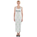 Polka Dots - Pale Green on White Fitted Maxi Dress