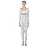 Polka Dots - Pale Green on White Long Sleeve Catsuit