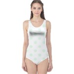 Polka Dots - Pale Green on White One Piece Swimsuit