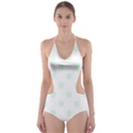 Polka Dots - Pale Green on White Cut-Out One Piece Swimsuit