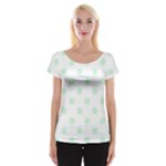 Polka Dots - Pastel Green on White Women s Cap Sleeve Top