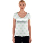 Polka Dots - Pastel Green on White Women s V-Neck Cap Sleeve Top