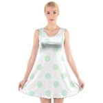 Polka Dots - Pastel Green on White V-Neck Sleeveless Dress