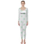 Polka Dots - Pastel Green on White Long Sleeve Catsuit