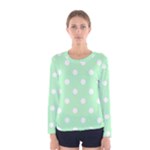 Polka Dots - White on Mint Green Women s Long Sleeve T-shirt