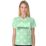 Polka Dots - White on Mint Green Women s V-Neck Sport Mesh Tee