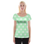 Polka Dots - White on Mint Green Women s Cap Sleeve Top