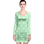 Polka Dots - White on Mint Green Long Sleeve Bodycon Dress