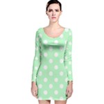 Polka Dots - White on Mint Green Long Sleeve Velvet Bodycon Dress