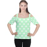Polka Dots - White on Mint Green Women s Cutout Shoulder Tee