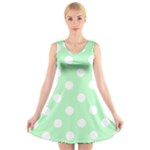 Polka Dots - White on Mint Green V-Neck Sleeveless Dress