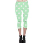 Polka Dots - White on Mint Green Capri Leggings