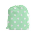 Polka Dots - White on Mint Green Drawstring Pouch (XL)