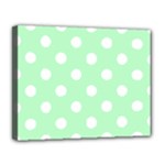 Polka Dots - White on Mint Green Canvas 14  x 11  (Stretched)