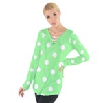 Polka Dots - White on Light Green Women s Tie Up Tee
