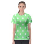Polka Dots - White on Light Green Women s Sport Mesh Tee