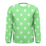 Polka Dots - White on Light Green Men s Long Sleeve T-shirt