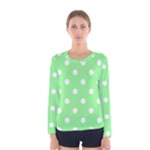 Polka Dots - White on Light Green Women s Long Sleeve T-shirt
