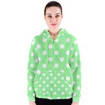 Polka Dots - White on Light Green Women s Zipper Hoodie