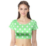 Polka Dots - White on Light Green Short Sleeve Crop Top (Tight Fit)