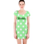 Polka Dots - White on Light Green Short Sleeve Bodycon Dress
