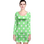 Polka Dots - White on Light Green Long Sleeve Bodycon Dress