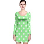 Polka Dots - White on Light Green Long Sleeve Velvet Bodycon Dress