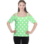 Polka Dots - White on Light Green Women s Cutout Shoulder Tee