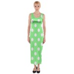 Polka Dots - White on Light Green Fitted Maxi Dress