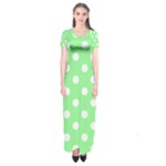 Polka Dots - White on Light Green Short Sleeve Maxi Dress