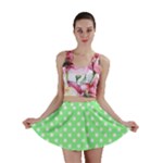 Polka Dots - White on Light Green Mini Skirt