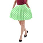 Polka Dots - White on Light Green A-Line Pocket Skirt
