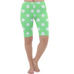 Polka Dots - White on Light Green Cropped Leggings