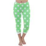 Polka Dots - White on Light Green Capri Winter Leggings