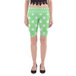 Polka Dots - White on Light Green Yoga Cropped Leggings