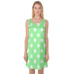 Polka Dots - White on Light Green Sleeveless Satin Nightdress