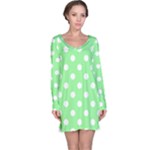 Polka Dots - White on Light Green Long Sleeve Nightdress